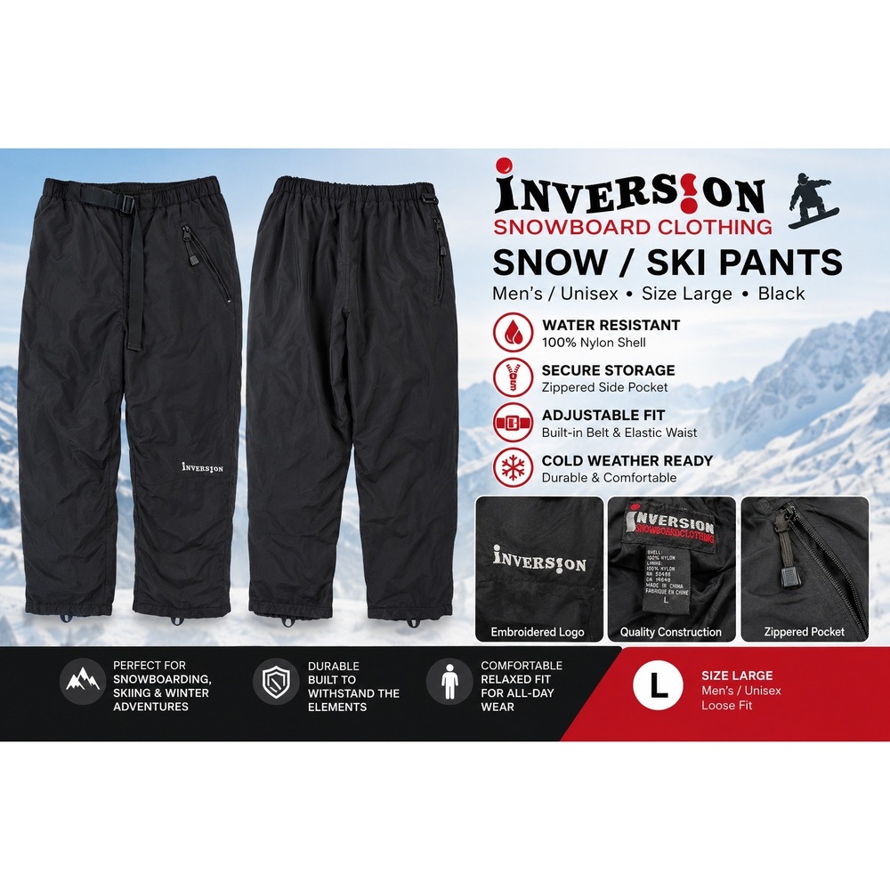 Inversion Snowboard Clothing Mens Black Nylon Shell Pants Large Integrated Belt